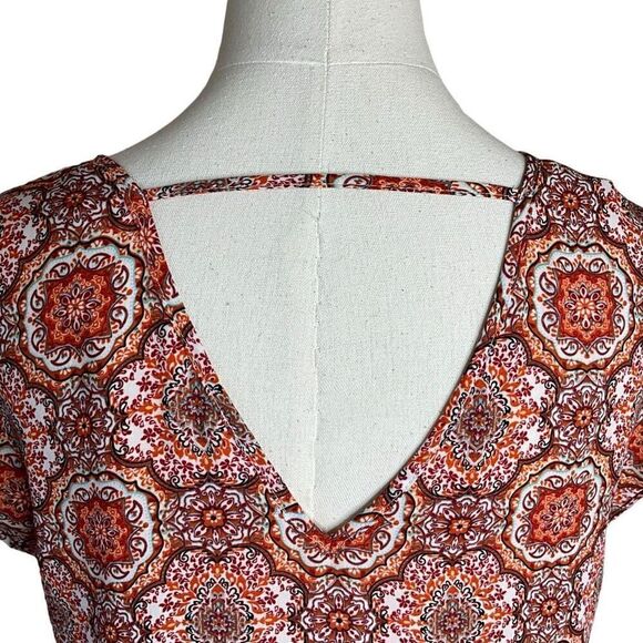 DR2 Daniel Rainn Womens Medium Pullover V Neck Top Orange Geometric Print - Picture 9 of 15
